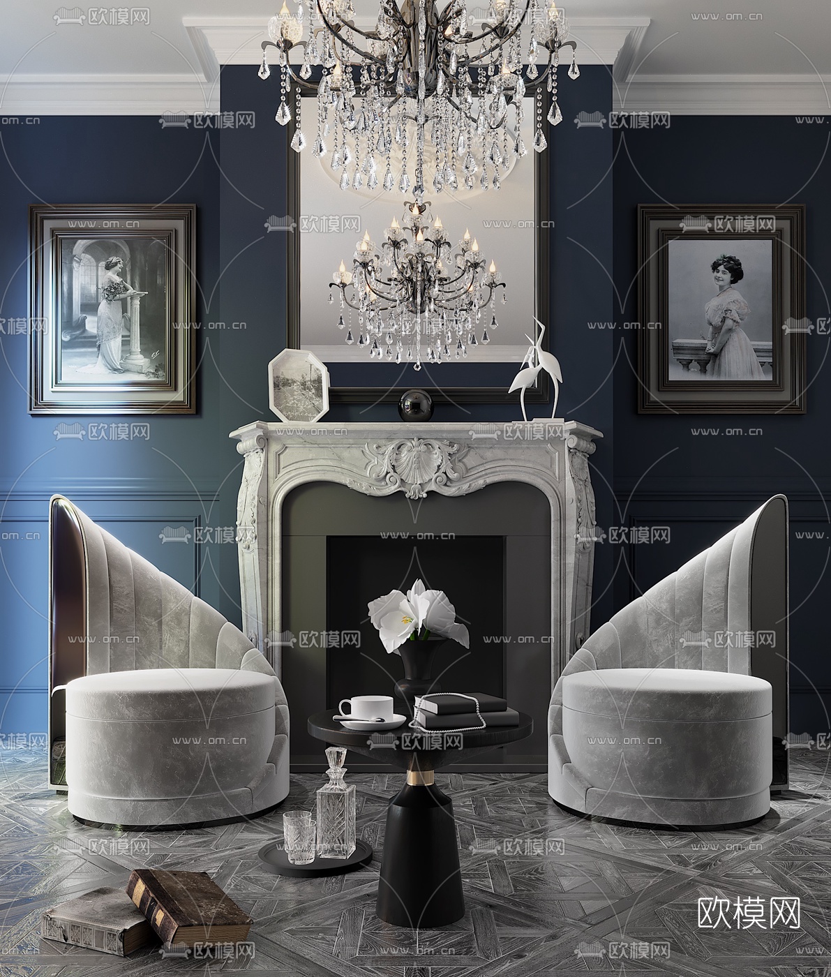 简欧布艺单人沙发3d模型下载