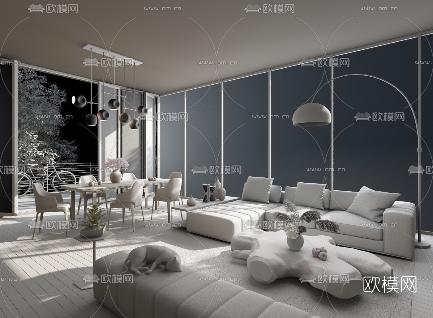 现代客厅餐厅3d模型下载（渲染图4）