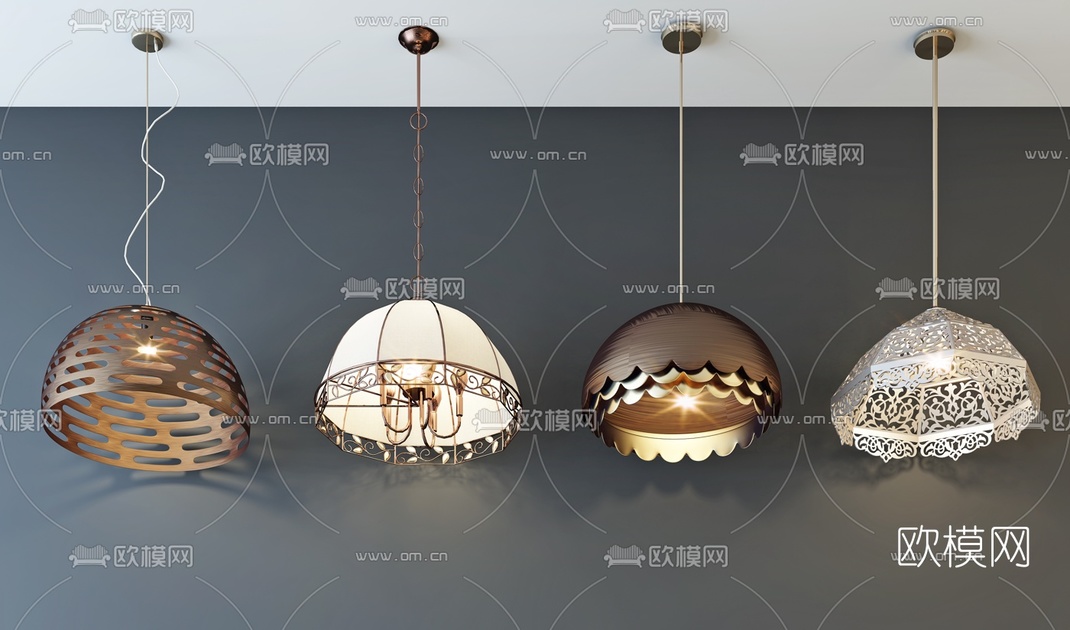 现代金属镂空吊灯组合3D模型-免费3dmax模型库-欧模网