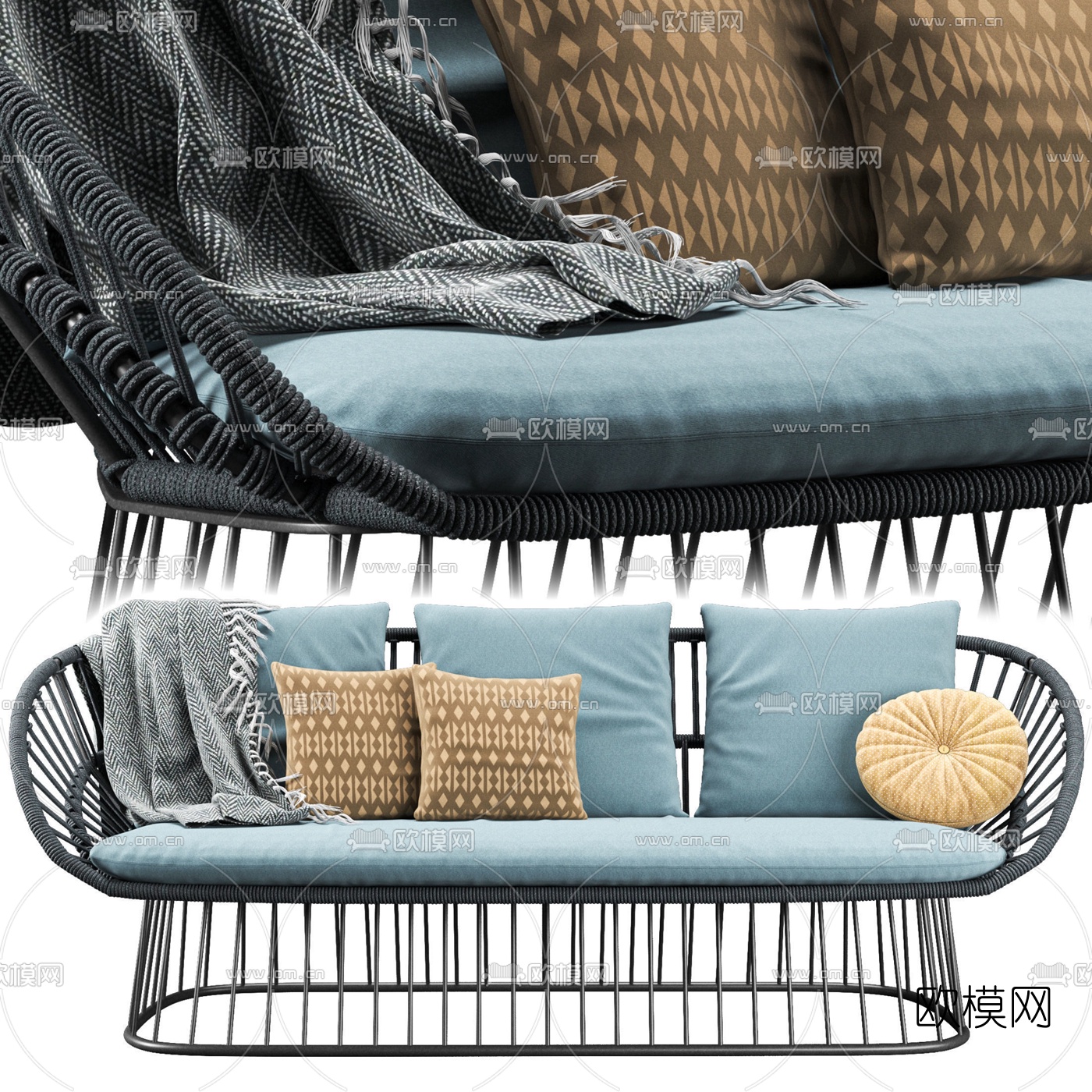 现代布艺户外沙发3d模型下载（渲染图2）