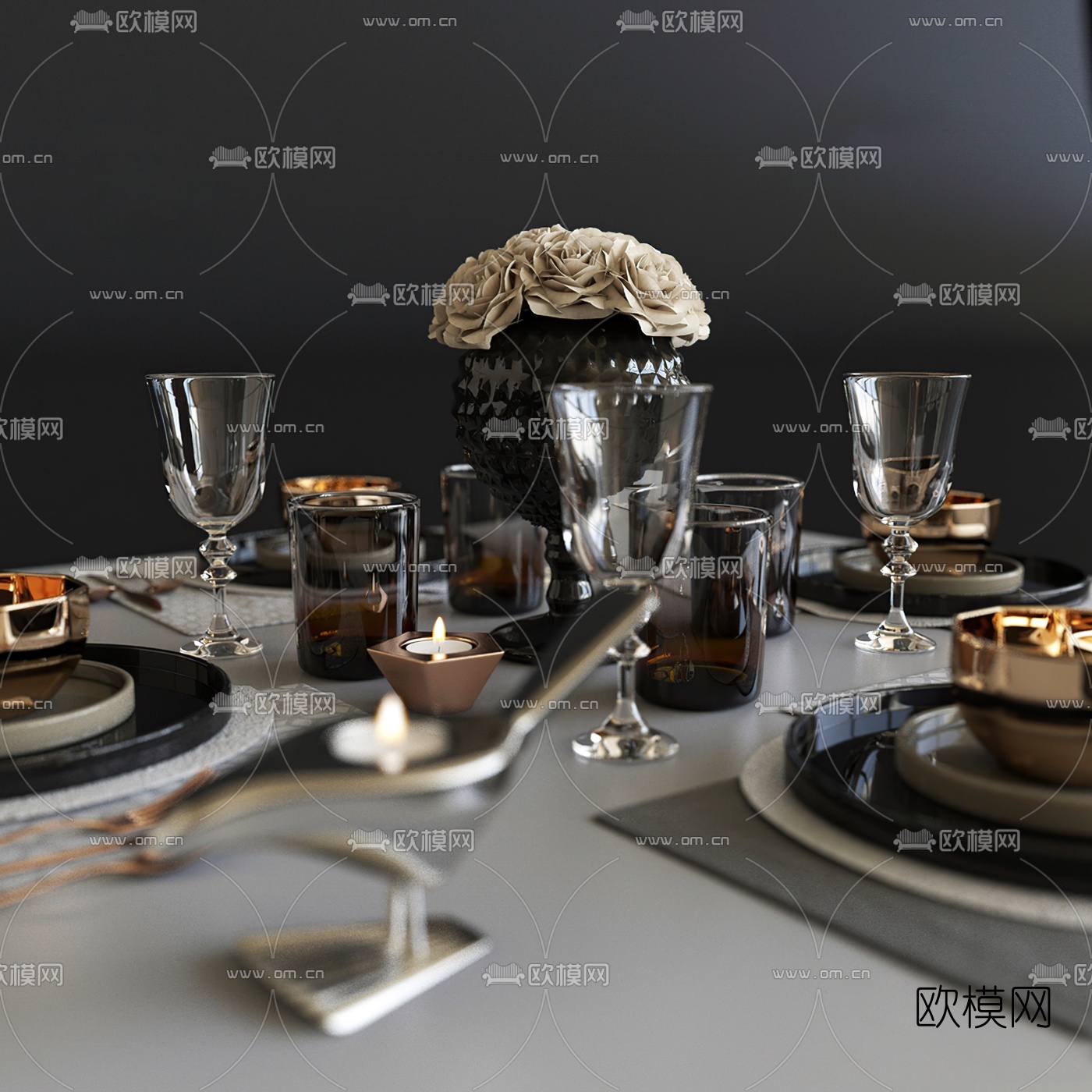 简欧轻奢餐具3d模型下载（渲染图2）