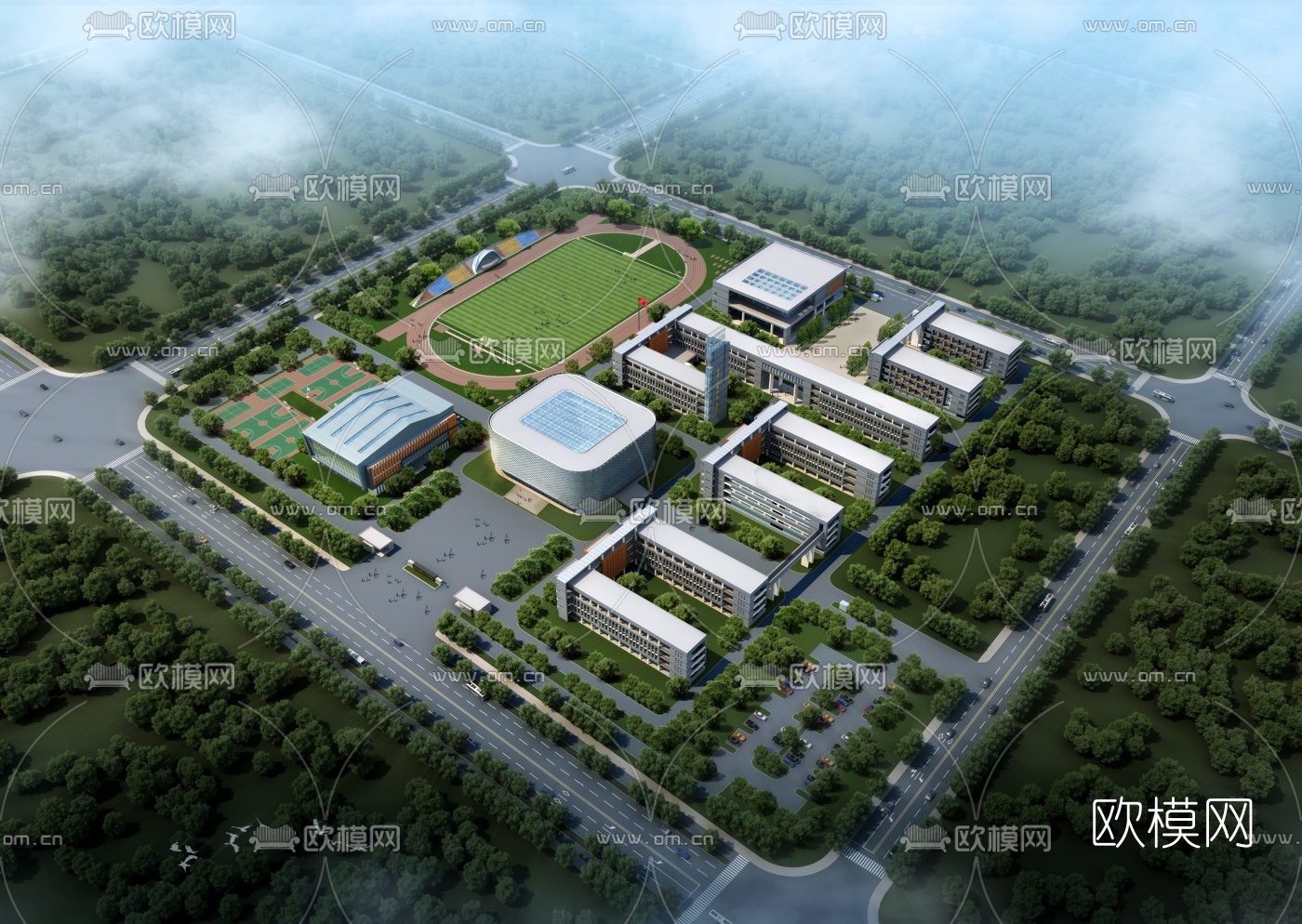 现代学校鸟瞰3d模型