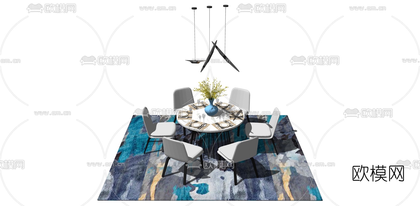 北欧餐桌椅组合su模型下载（渲染图1）