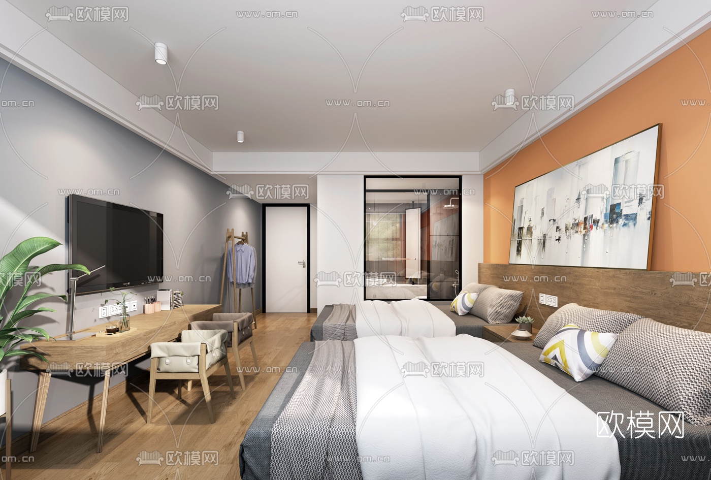 现代酒店客房双人间3d模型