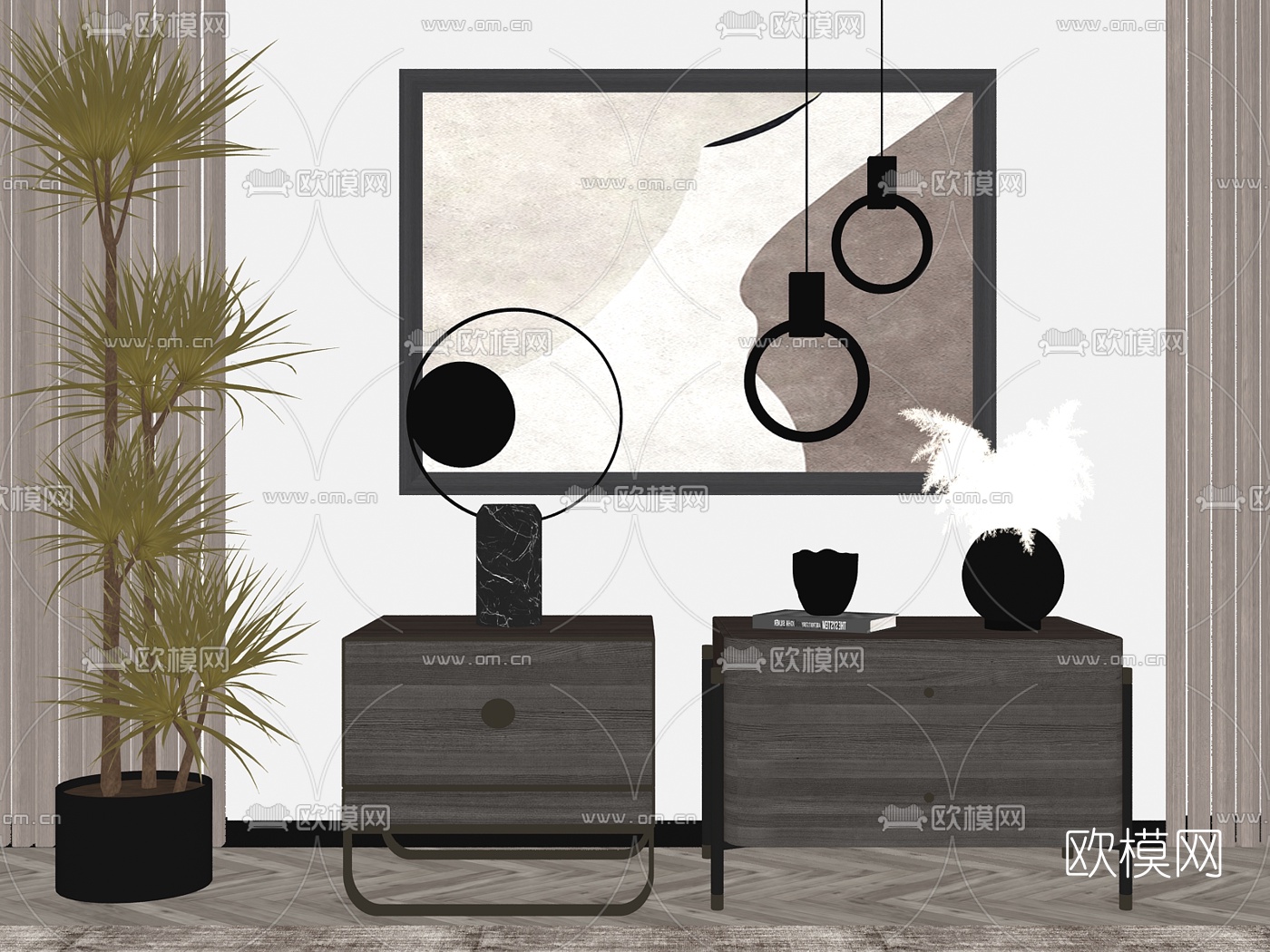 现代轻奢床头柜su模型下载（渲染图2）