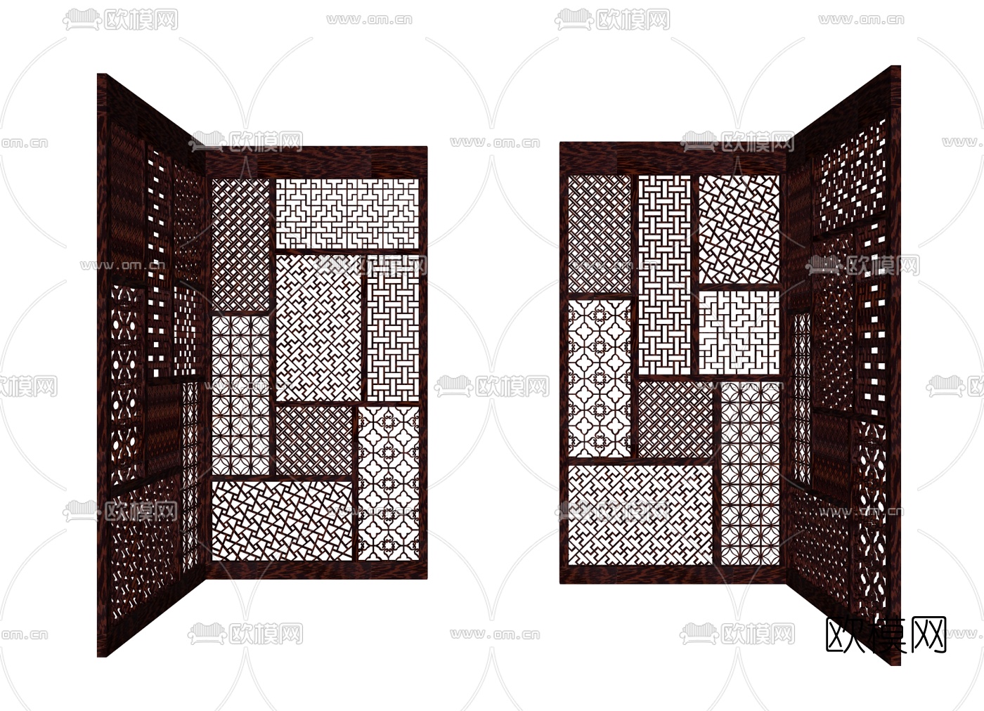 中式金属屏风隔断su模型下载