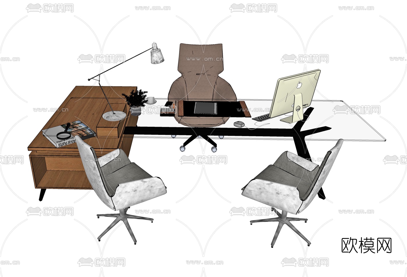 现代办公桌椅su模型下载（渲染图1）