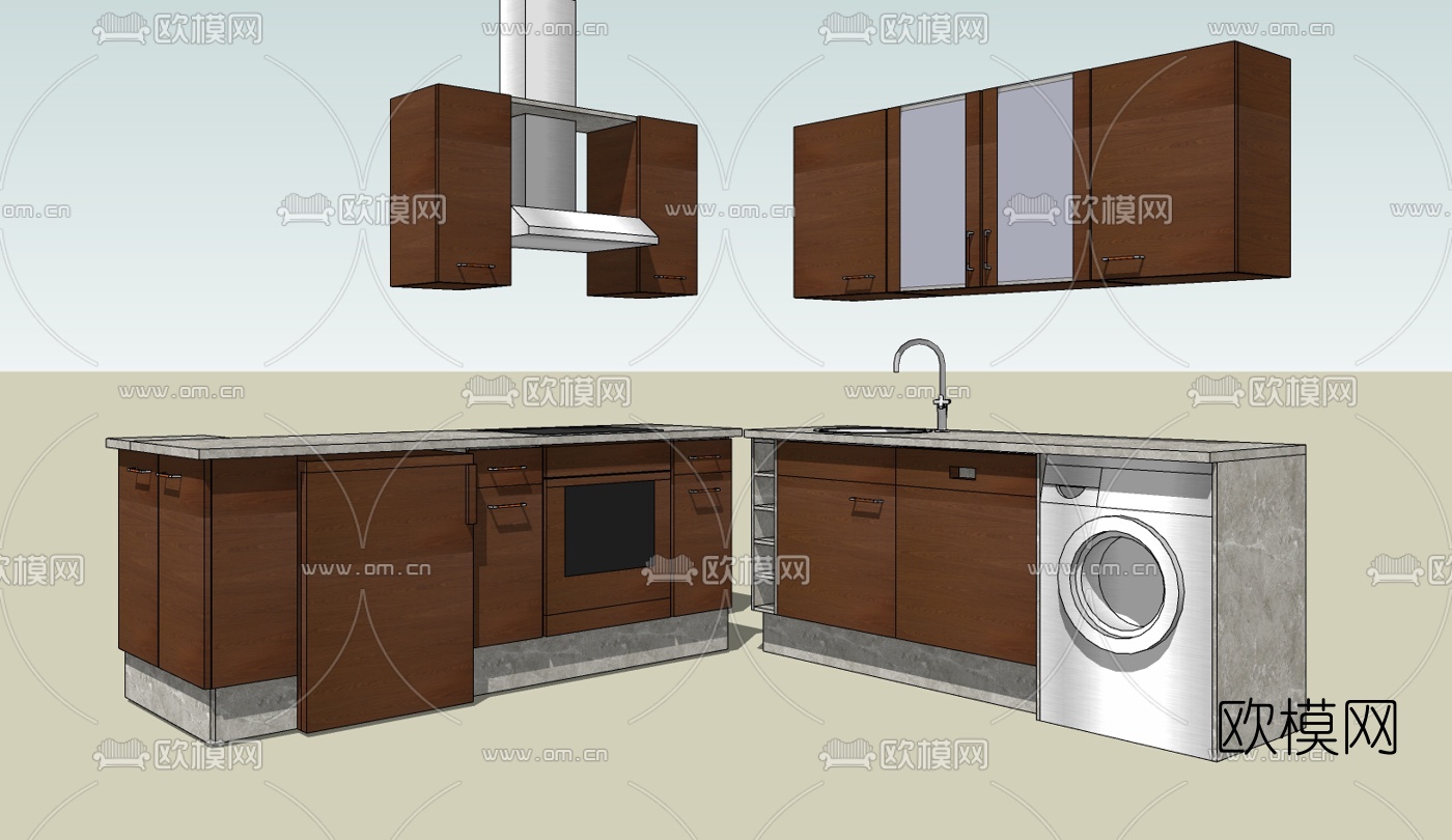 现代橱柜免费su模型下载（渲染图1）