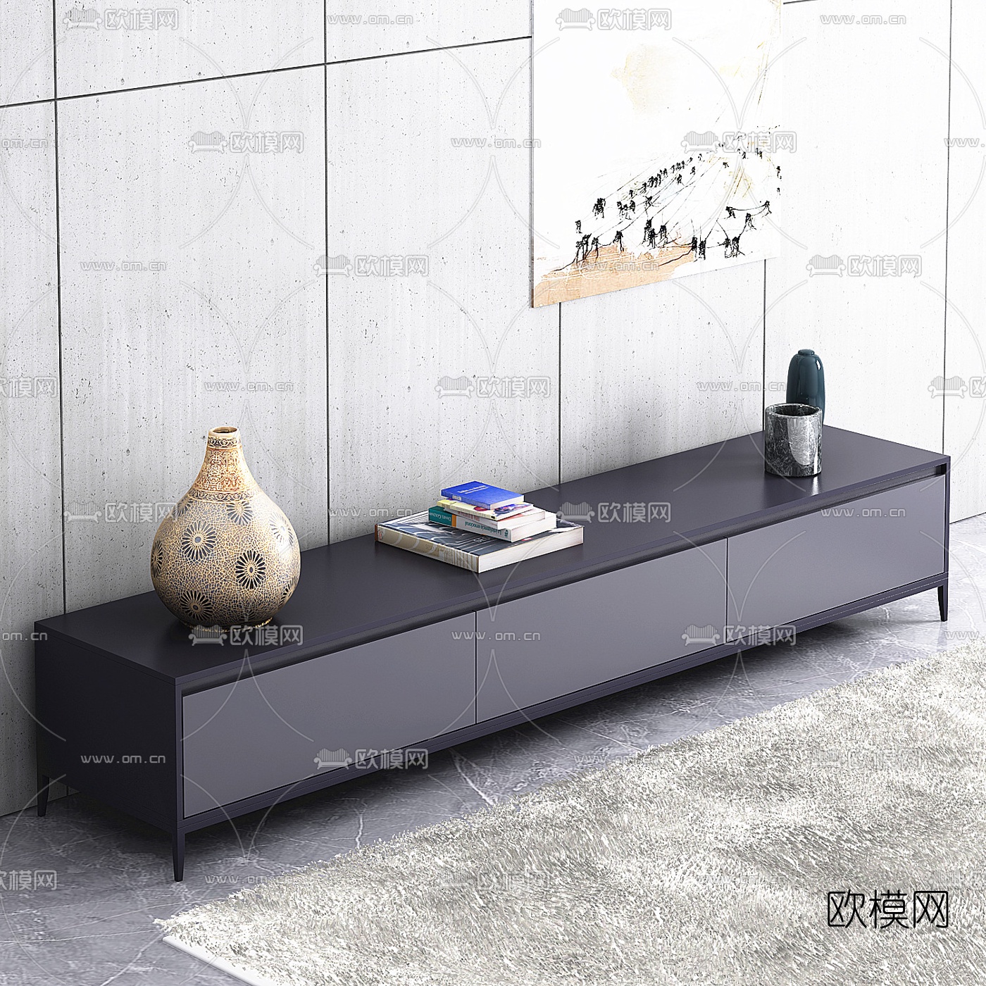 现代意式电视柜3d模型下载（渲染图1）