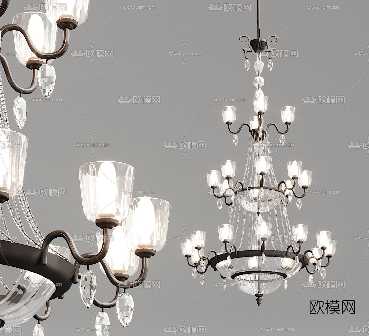 法式多层金属水晶吊灯3d模型下载