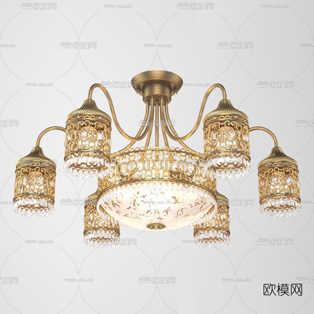 欧式金属吸顶灯台灯组合3D模型