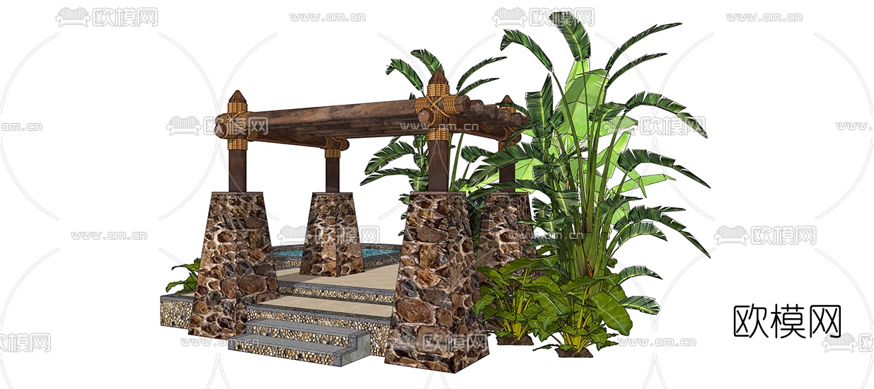 自然风廊架su模型下载（渲染图2）