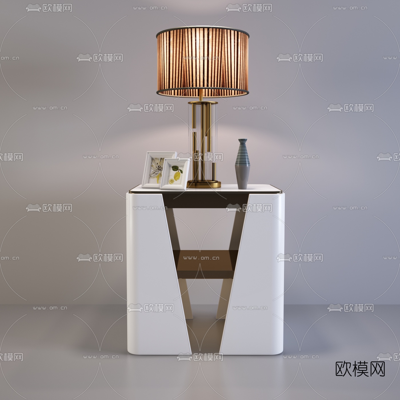 现代实木床头柜组合3D模型