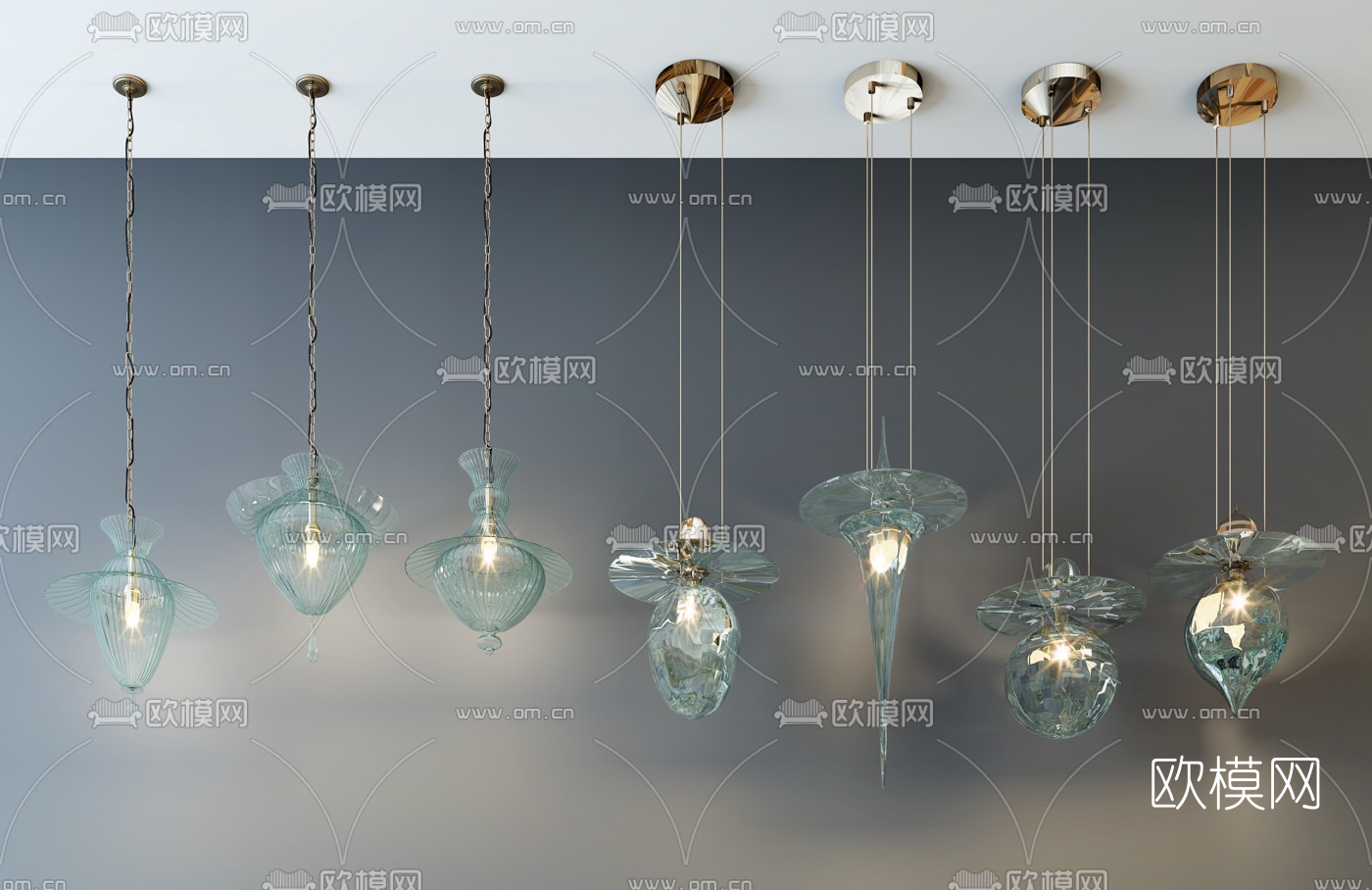 现代玻璃小吊灯组合3D模型