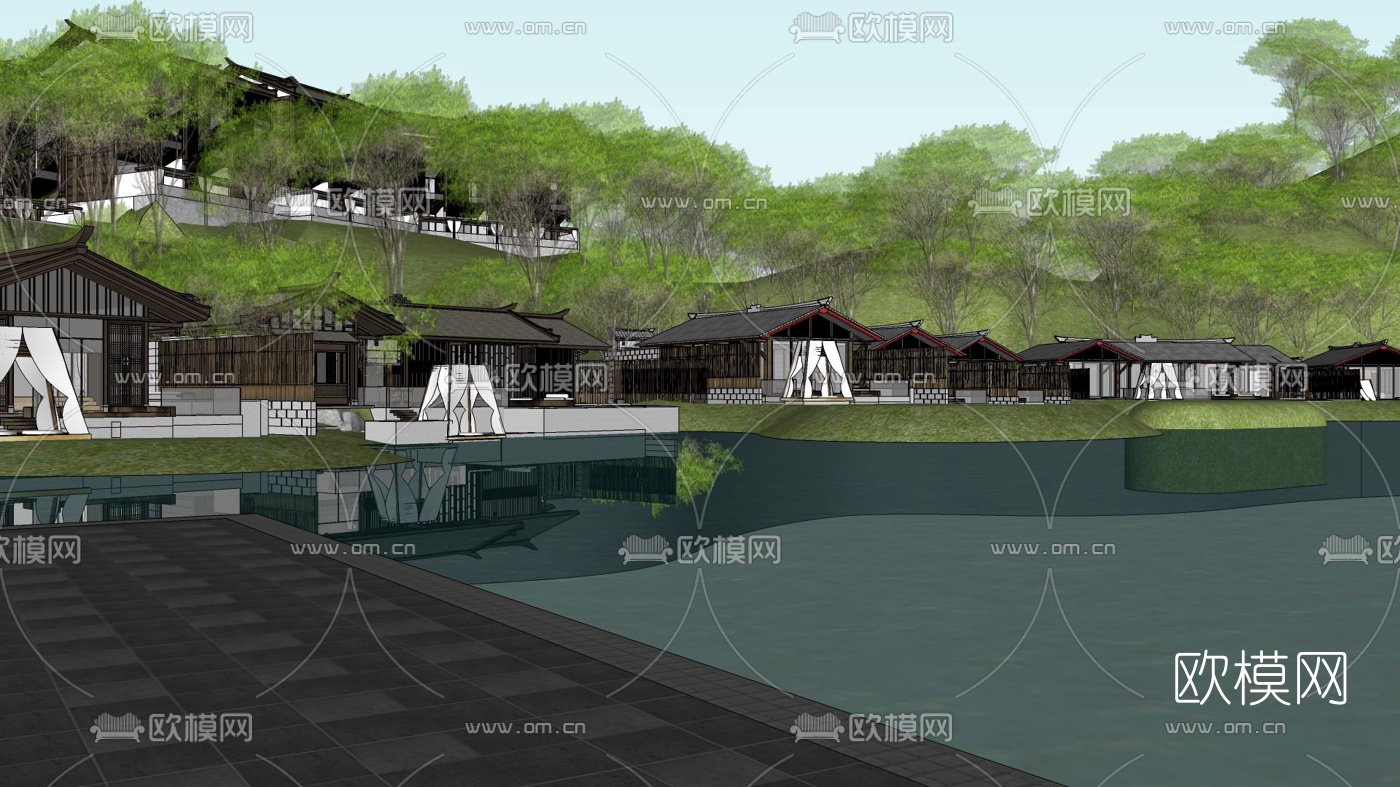 新中式度假酒店su模型下载（渲染图7）