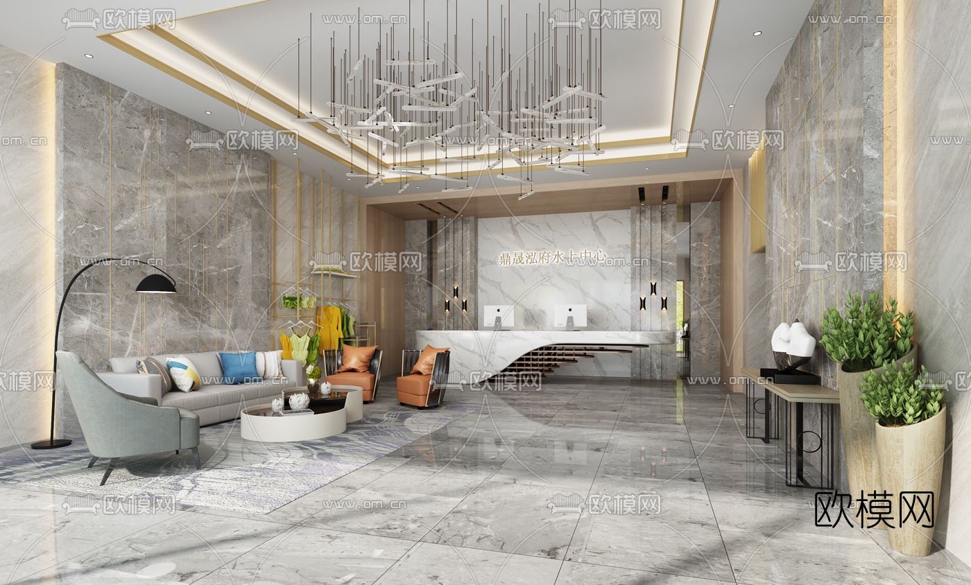 现代酒店前台休息区3d模型