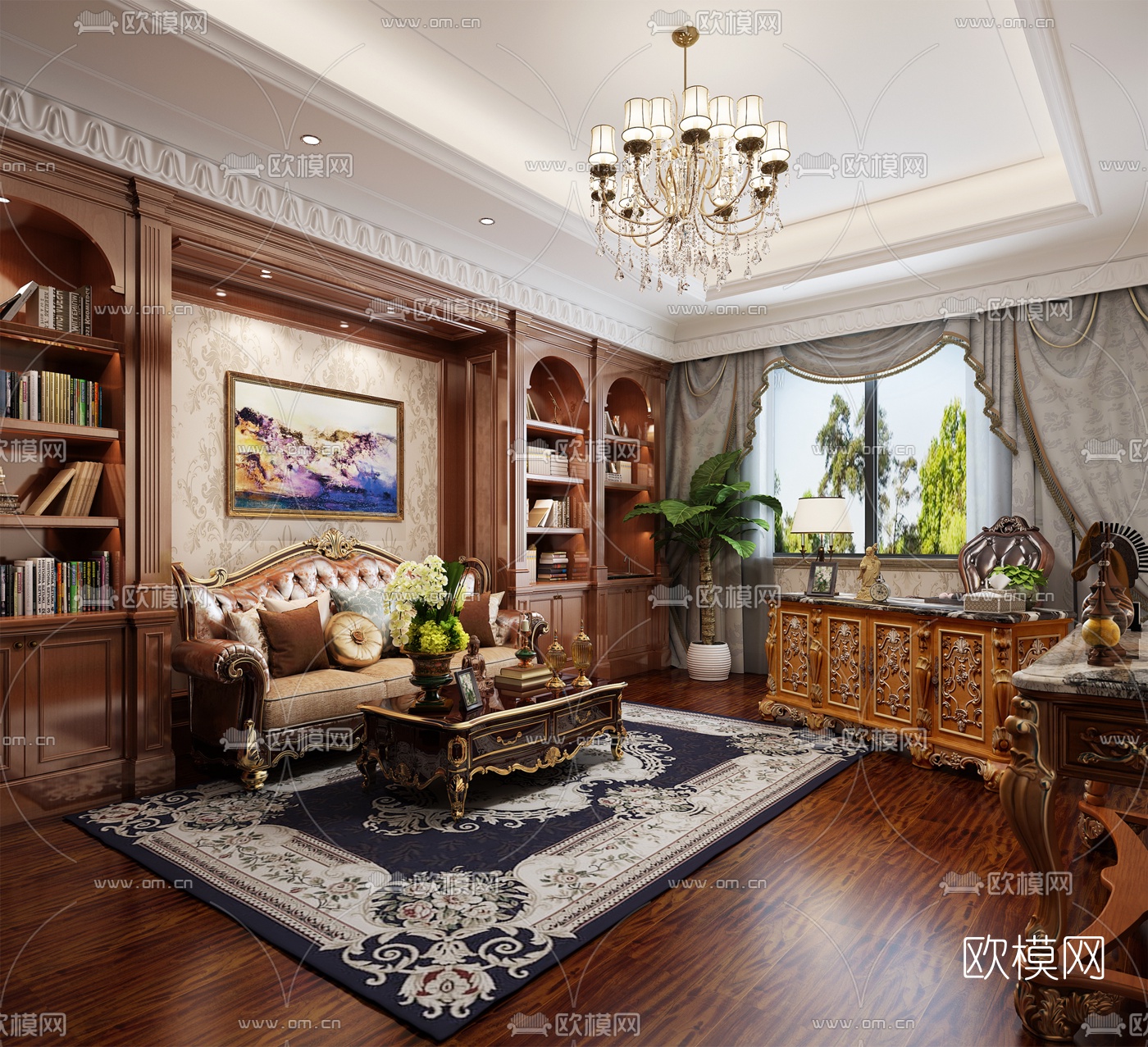 美式书房3d模型下载