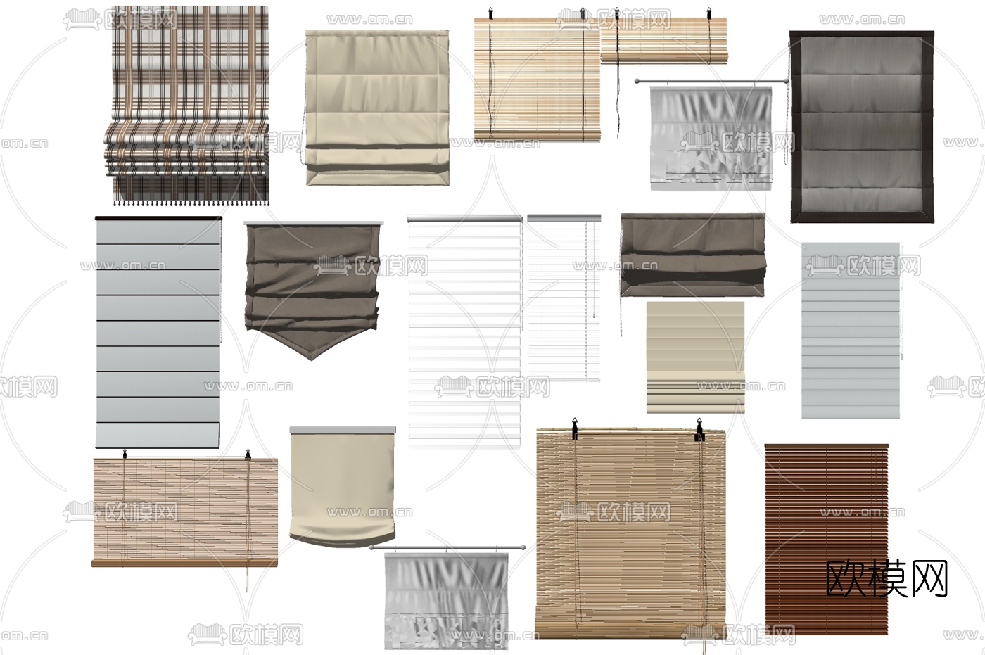 现代布艺窗帘卷帘组合su模型下载