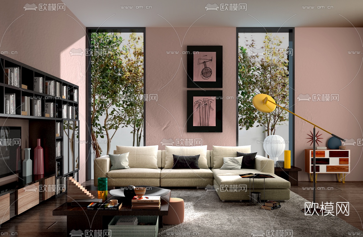 意大利MolteniC品牌 现代转角沙发茶几组合3D模型下载