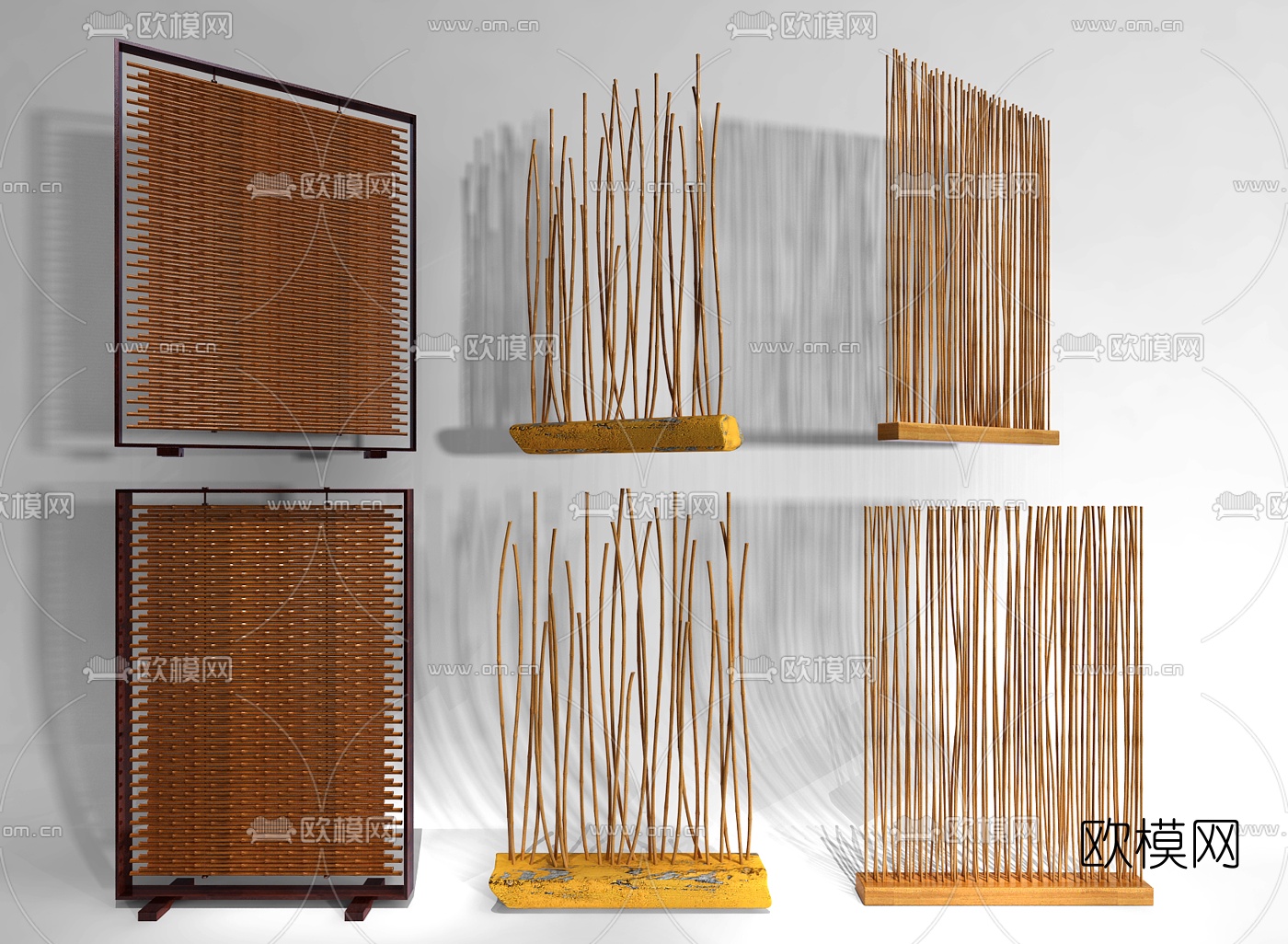 自然风竹子屏风隔断3d模型下载（渲染图1）