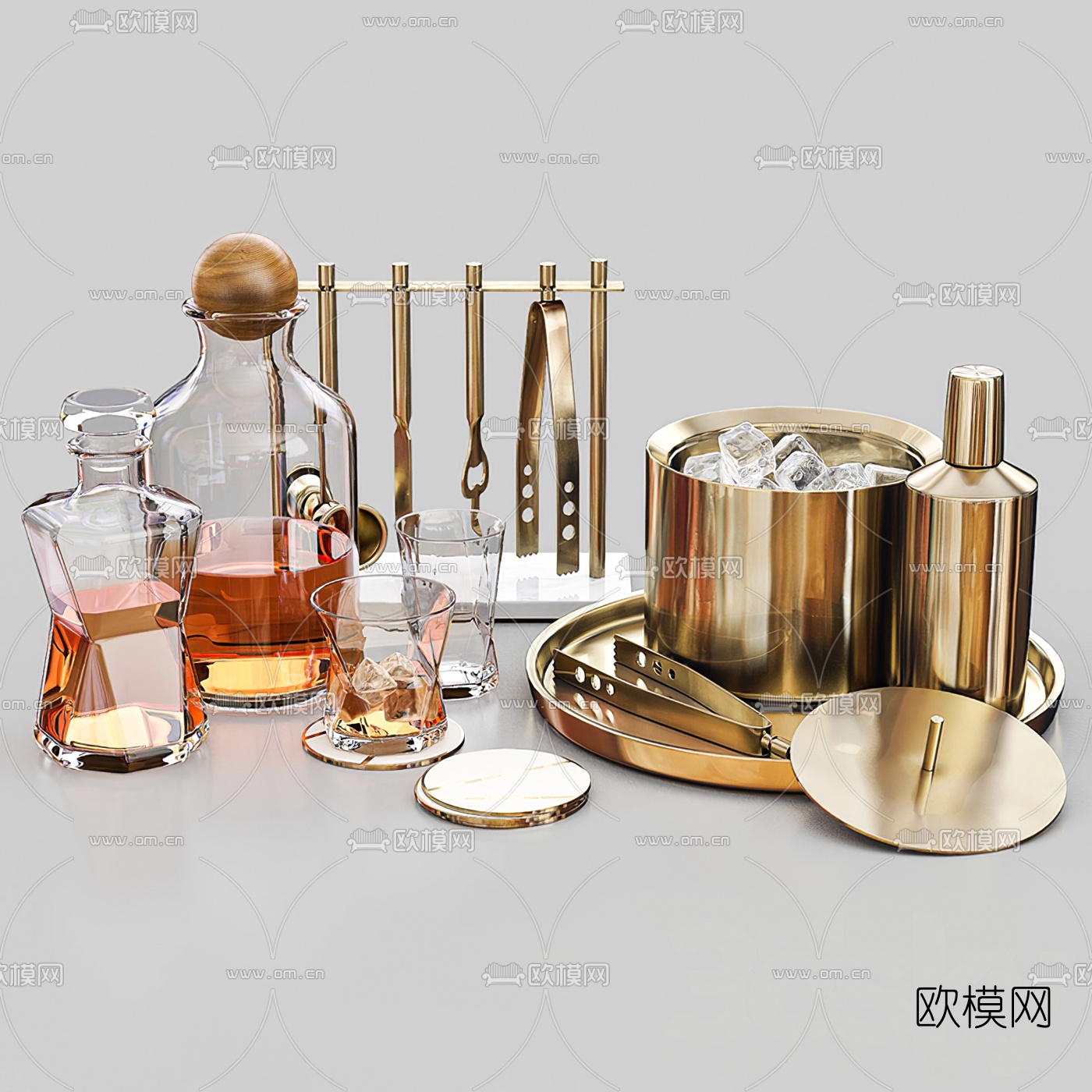 现代酒水酒瓶酒杯3d模型