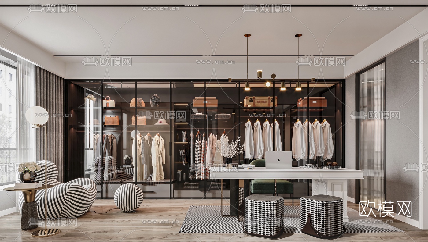 现代轻奢衣帽间3d模型下载