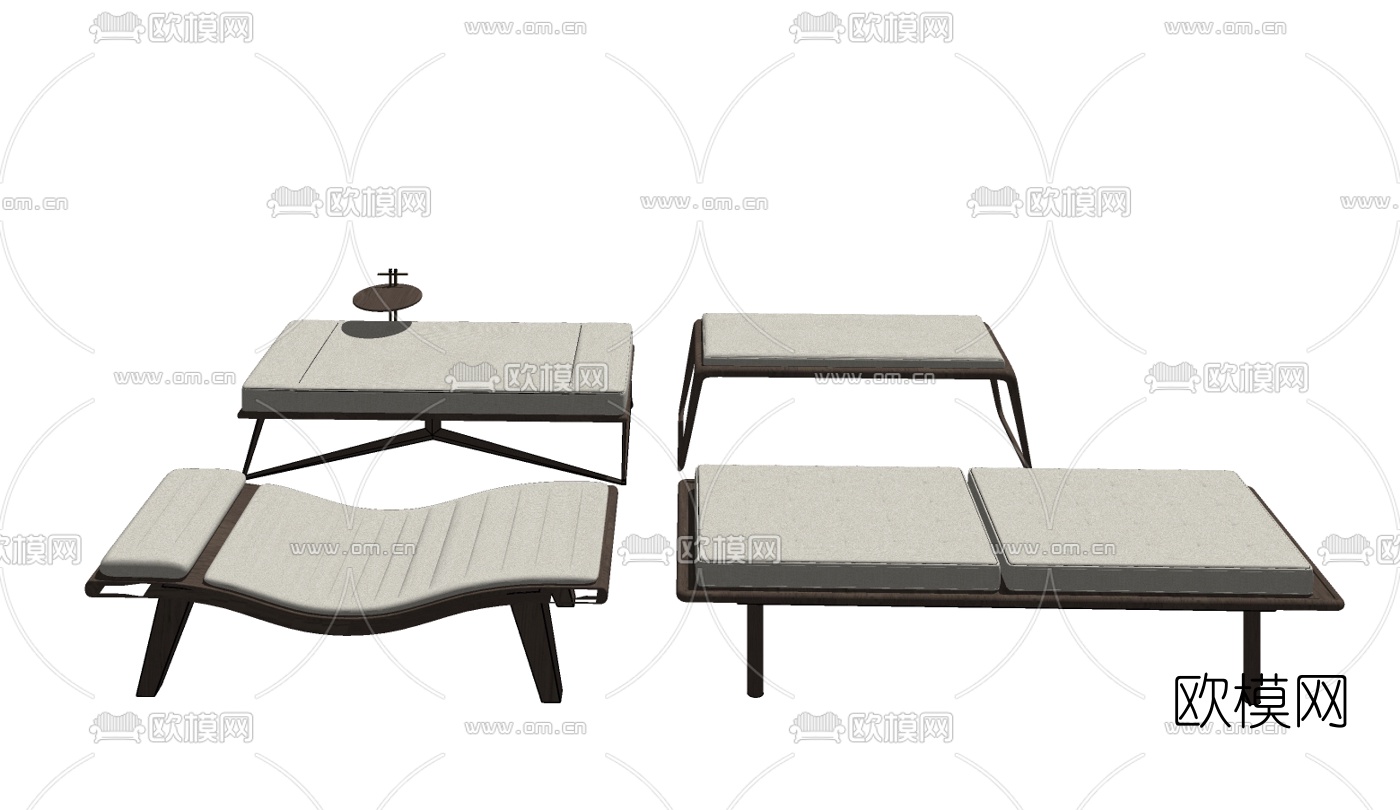 新中式脚凳组合su模型下载（渲染图2）