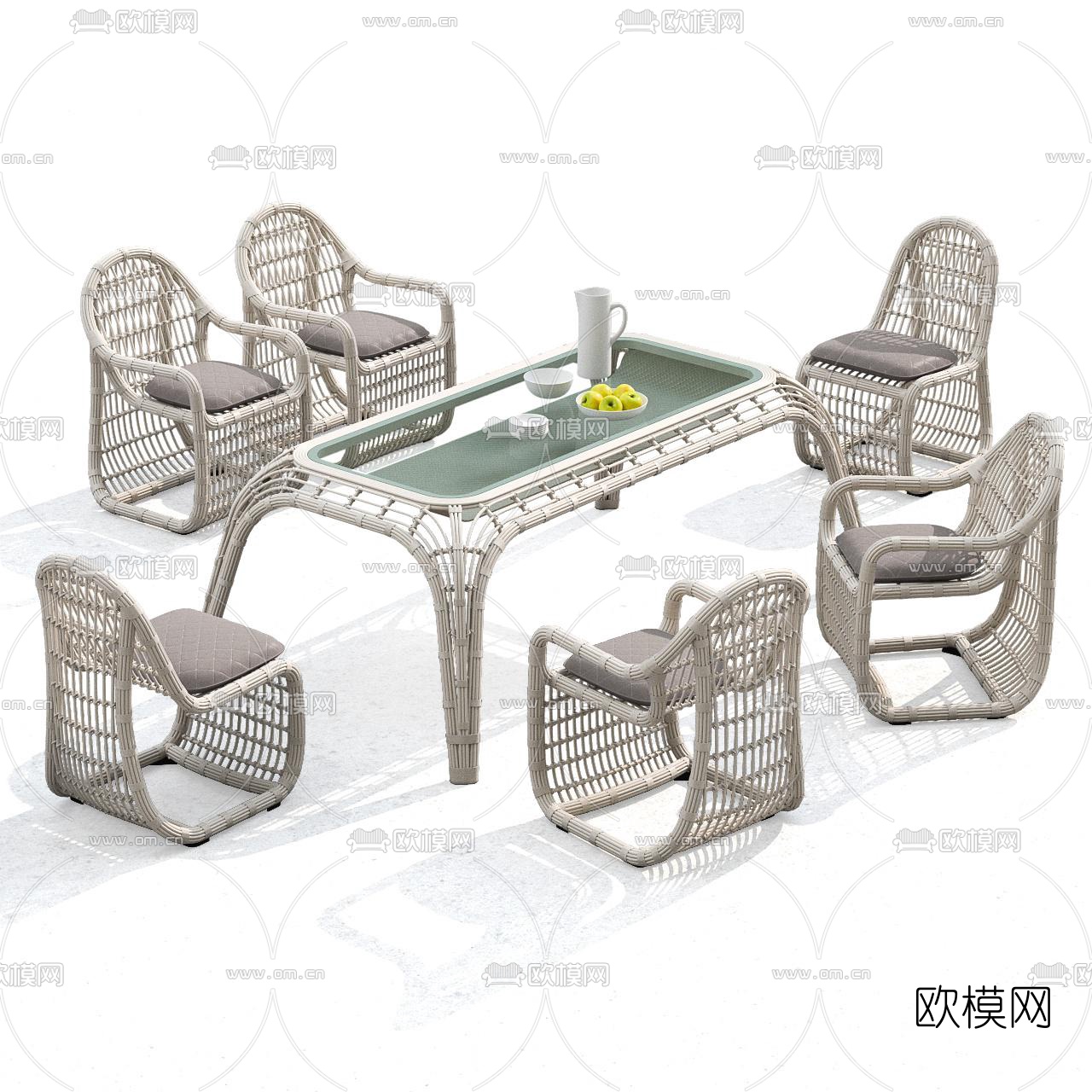 现代藤编户外休闲桌椅3d模型