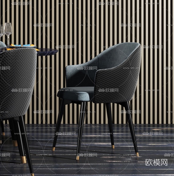 现代实木餐桌椅3d模型下载(渲染图2)