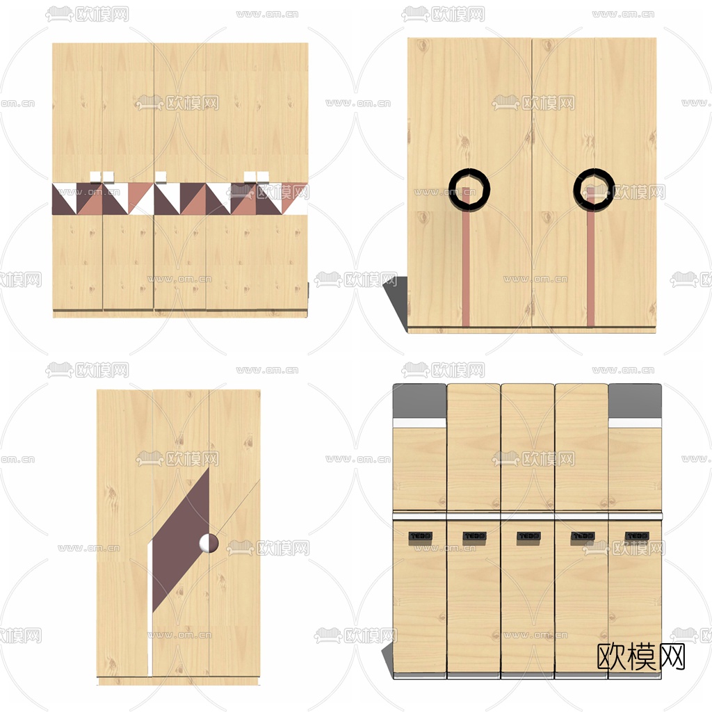 现代实木衣柜组合su模型下载