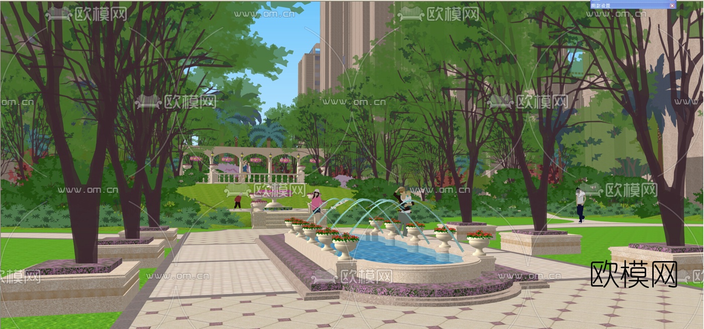 欧式小区景观规划su模型下载（渲染图1）