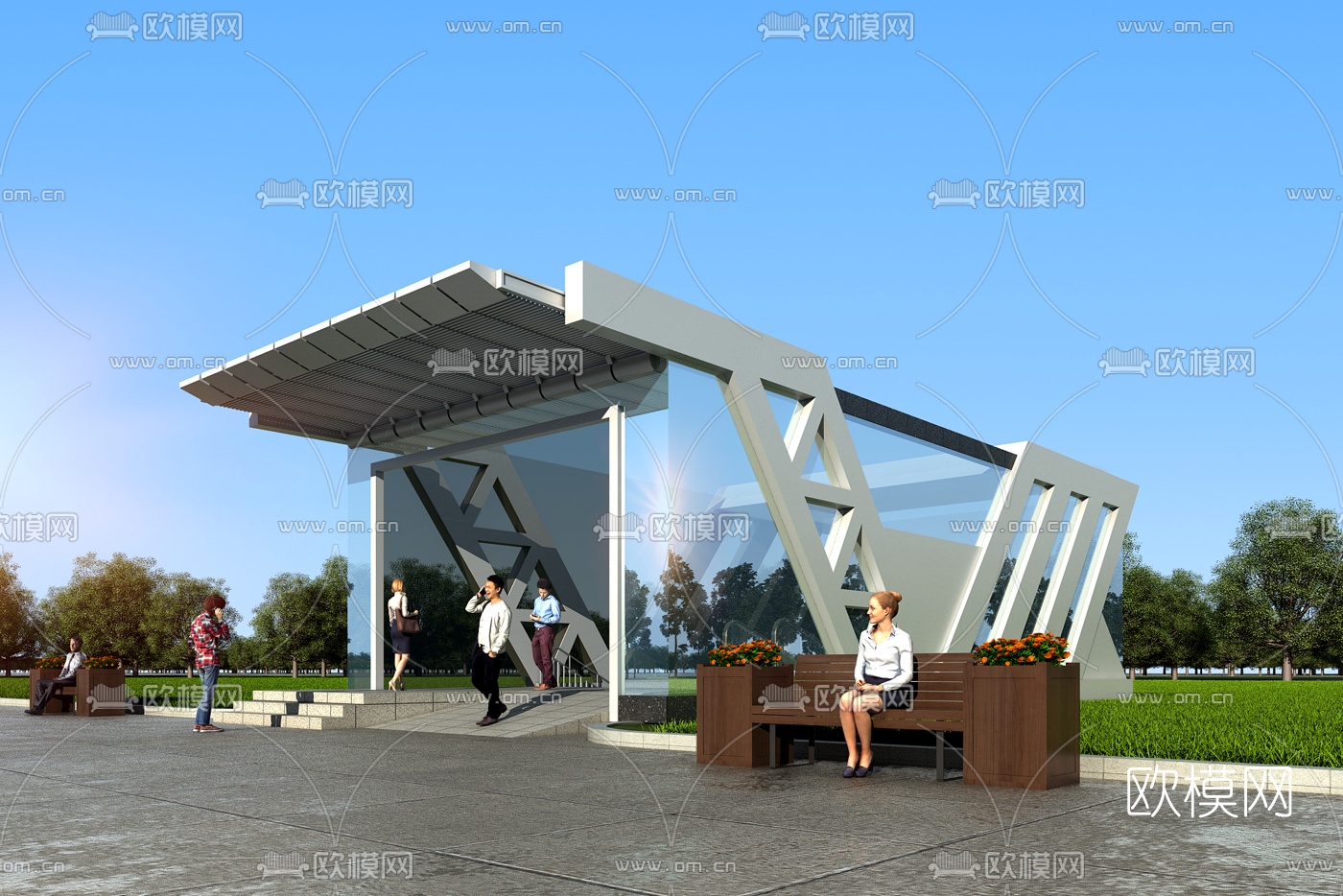 现代地铁出入口3D模型下载