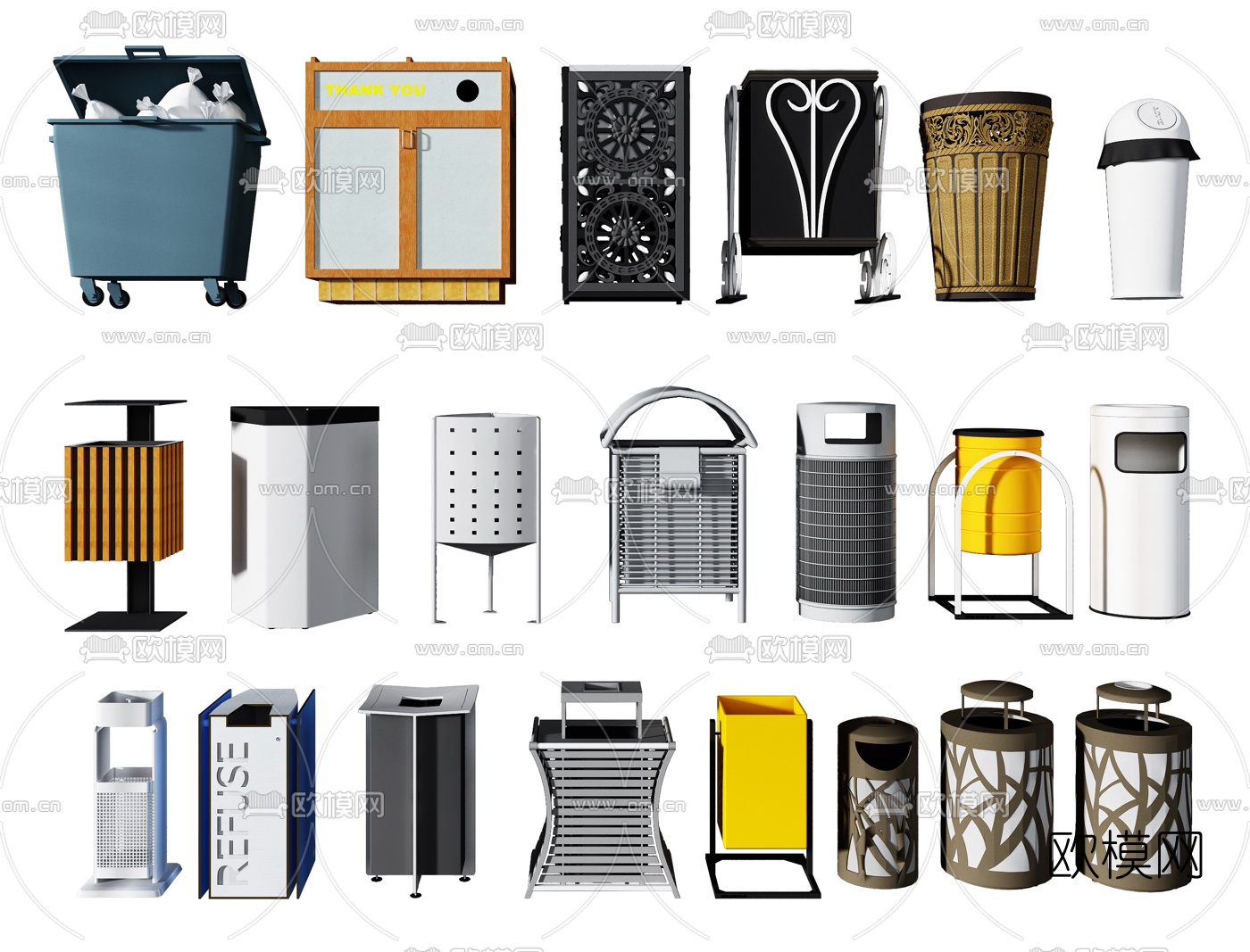 现代公共垃圾桶3d模型下载