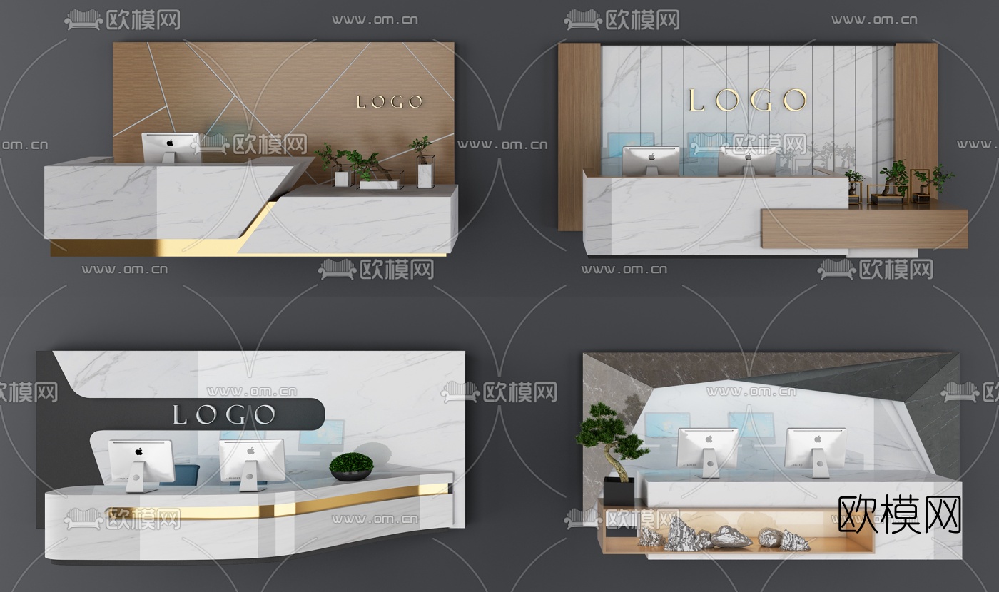 现代大理石接待台前台组合3d模型
