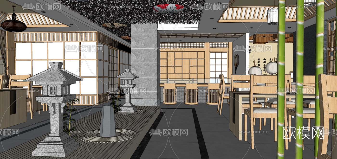 日式料理店su模型下载（渲染图1）