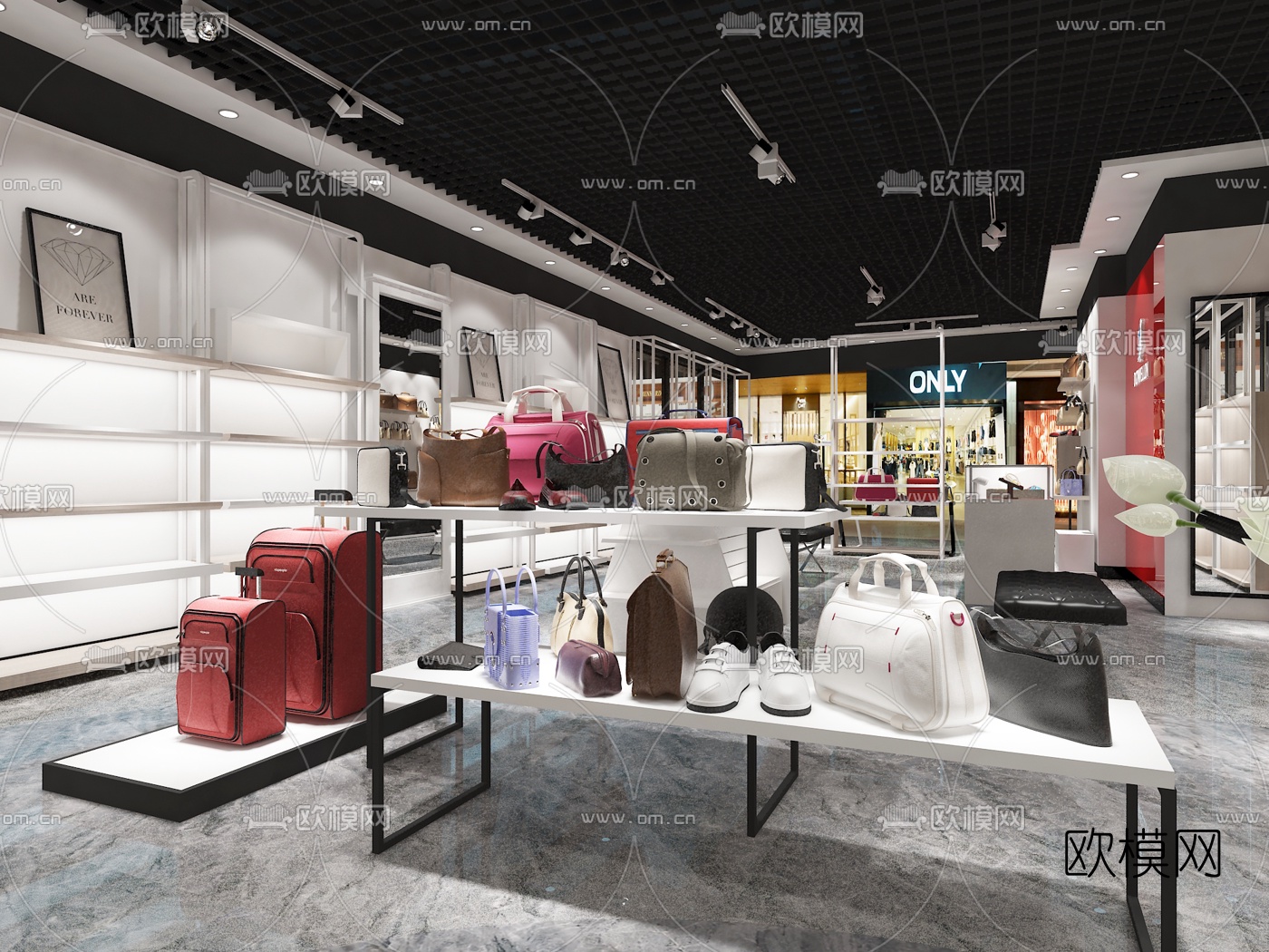现代女士鞋包专卖店3D模型