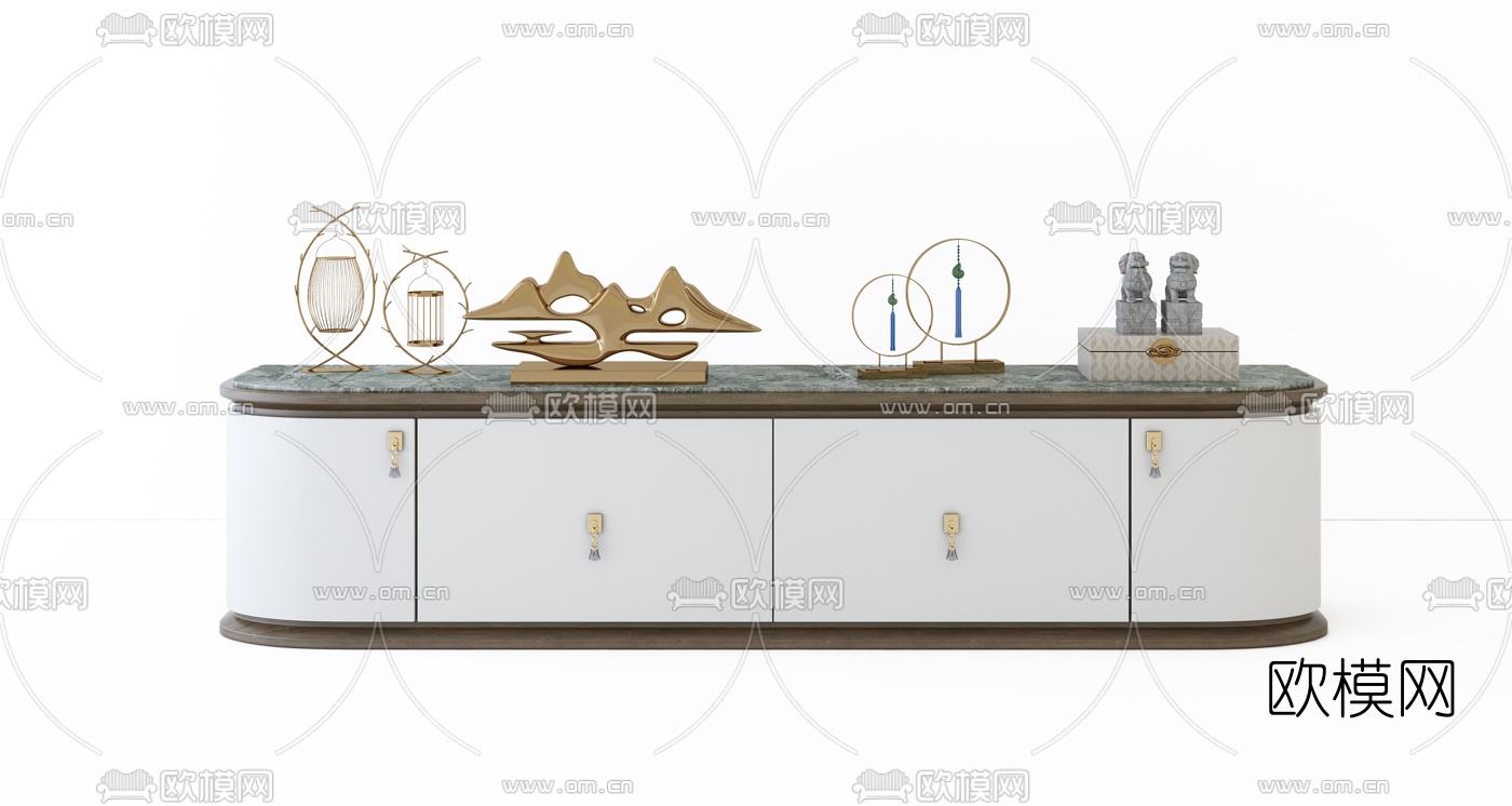 新中式电视柜3d模型下载（渲染图1）
