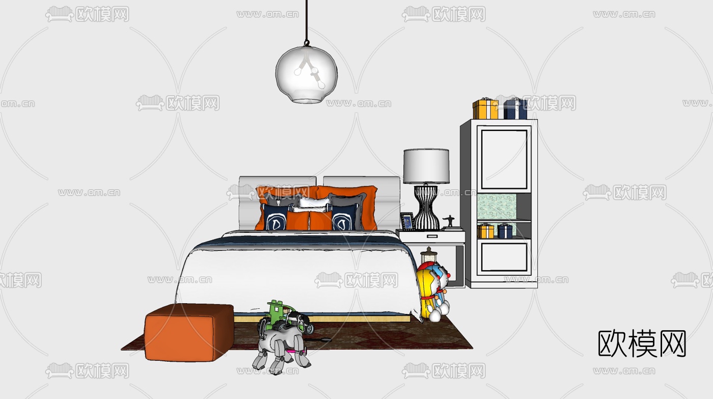 现代儿童床玩具组合su模型