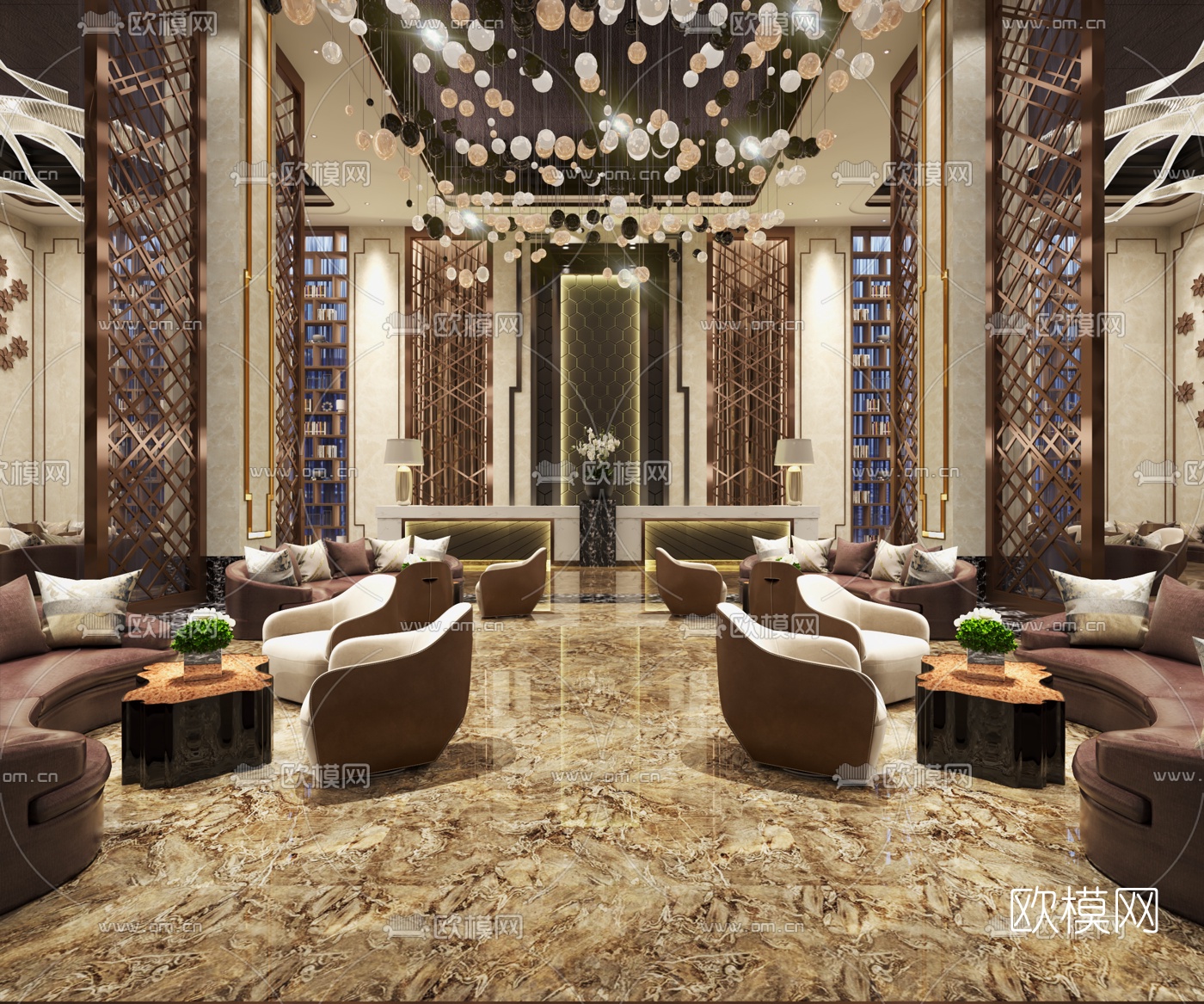 现代轻奢售楼处洽谈区3d模型下载