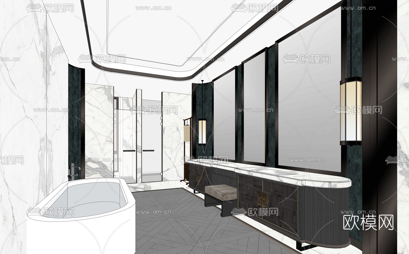 新中式酒店总统套房su模型下载（渲染图4）