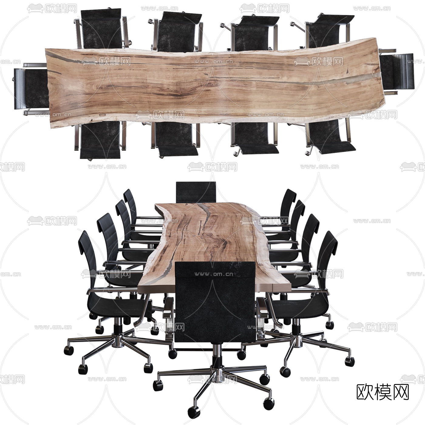 现代条形会议桌椅3d模型