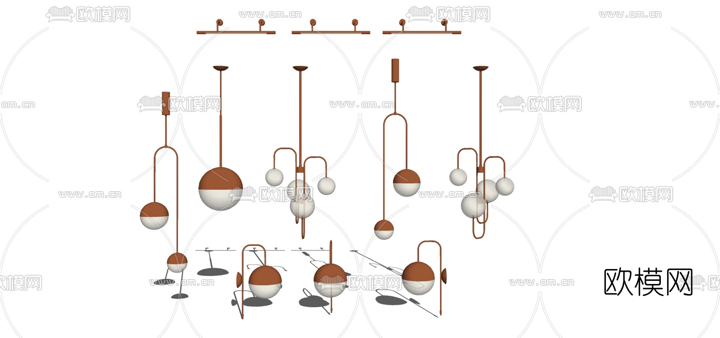 现代金属吊灯壁灯组合su模型下载