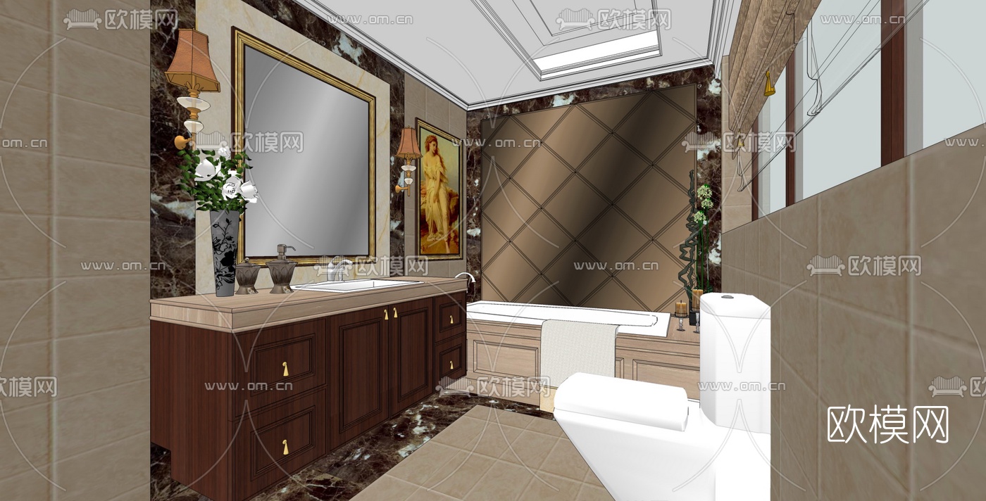 欧式浴室卫生间su模型下载（渲染图1）