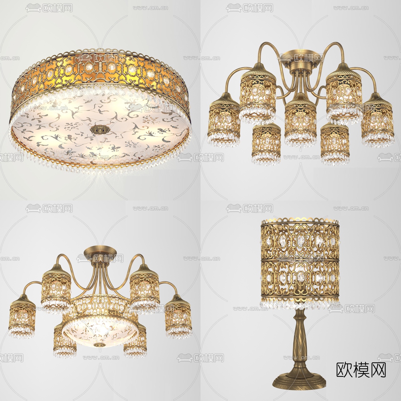 欧式金属吸顶灯台灯组合3D模型