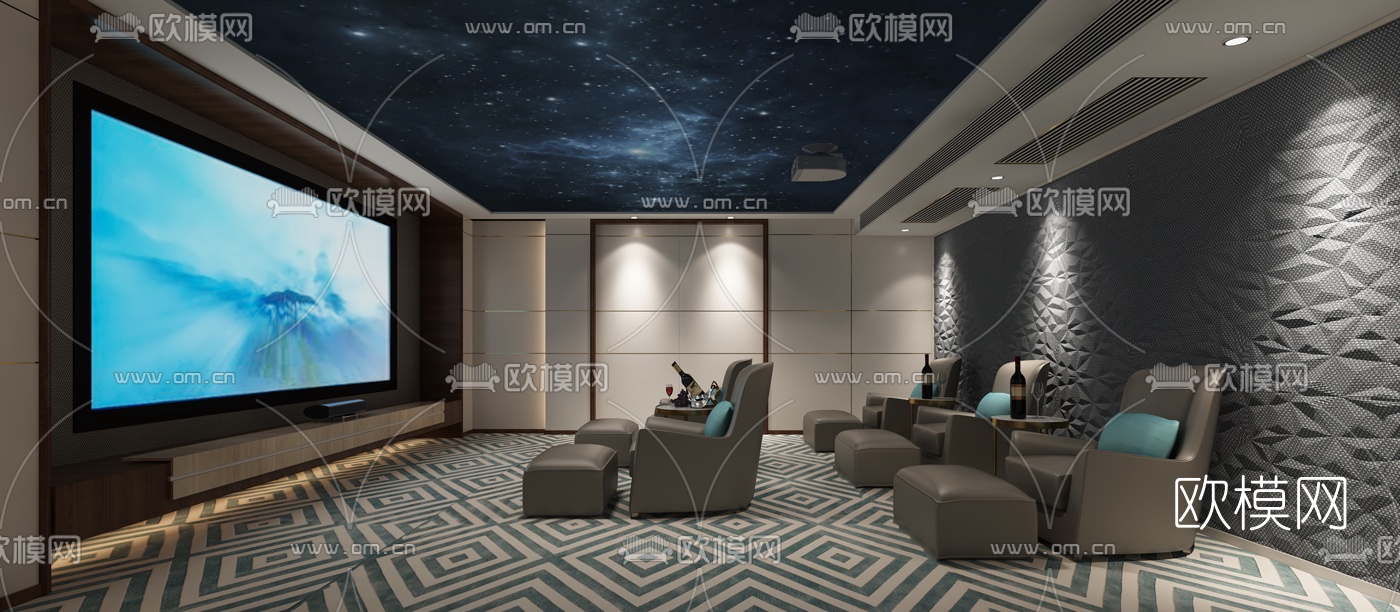 现代影音室视听室3d模型
