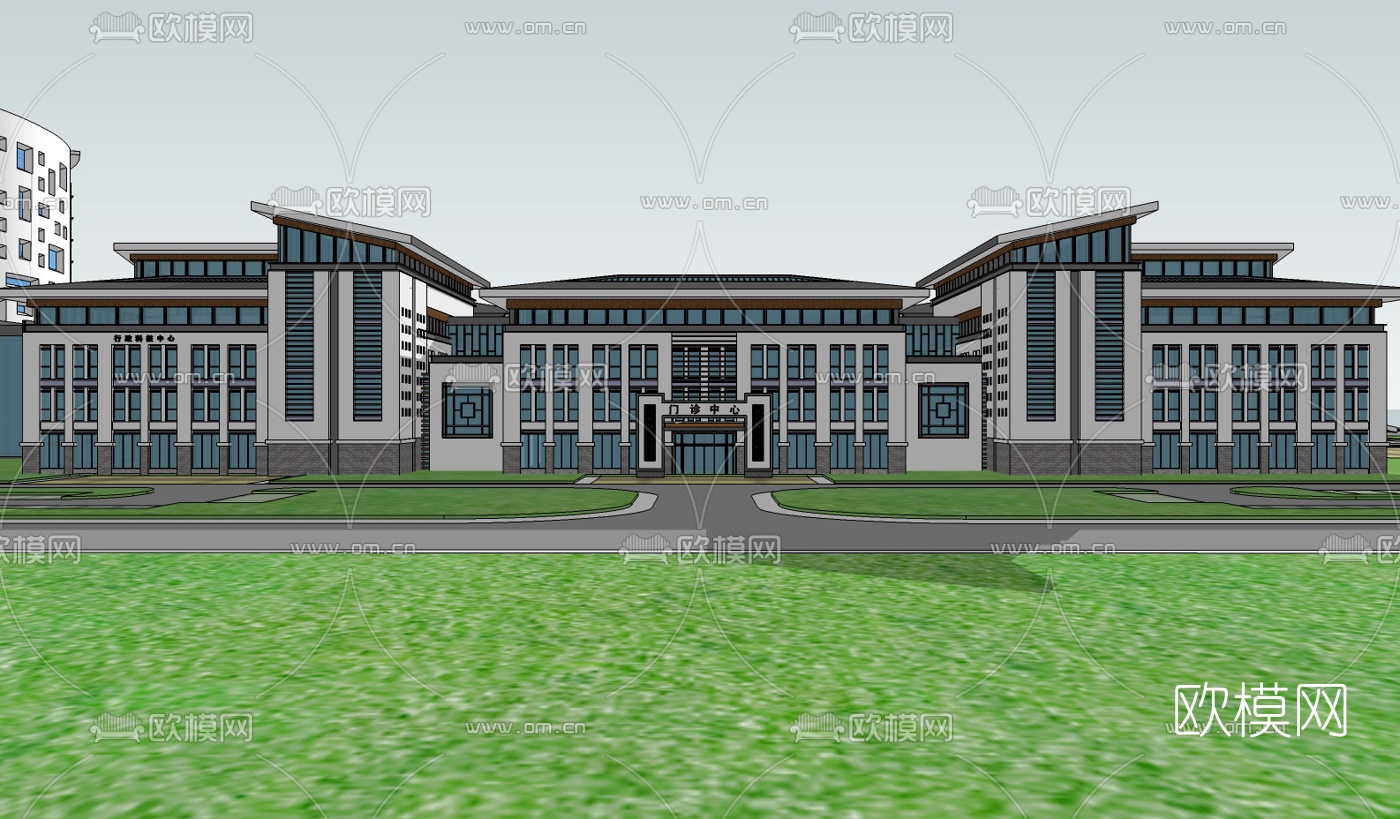新中式医院su模型下载（渲染图2）