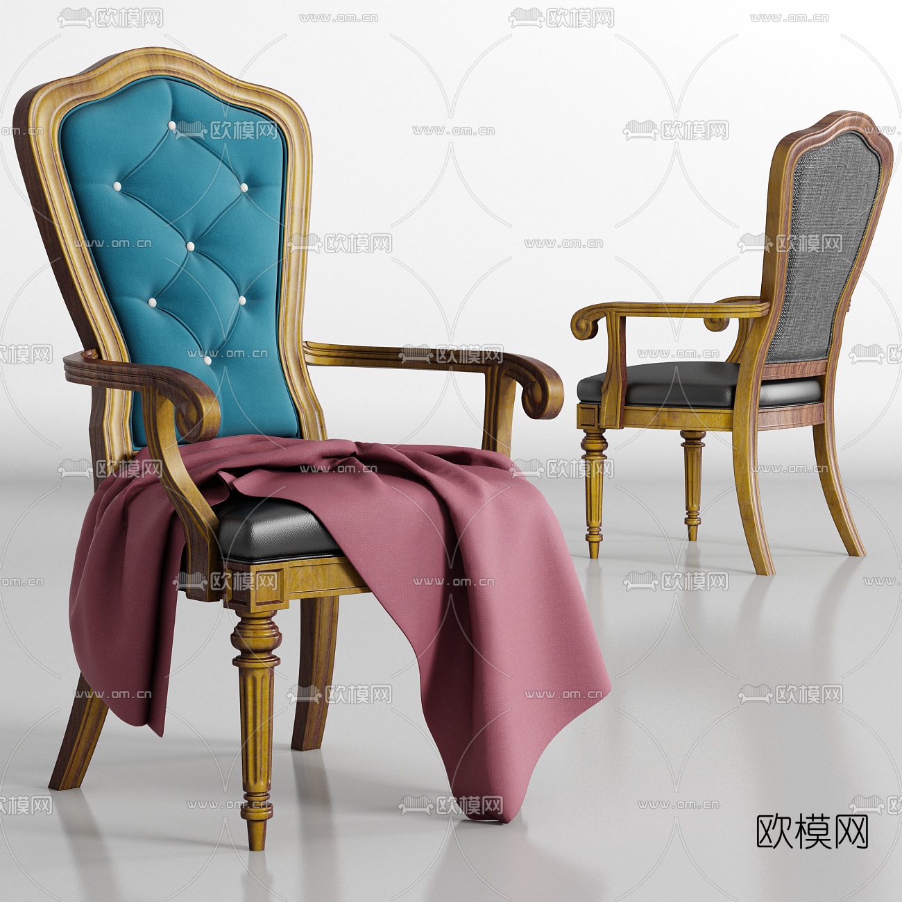 欧式实木单椅3D模型-免费3dmax模型库-欧模网