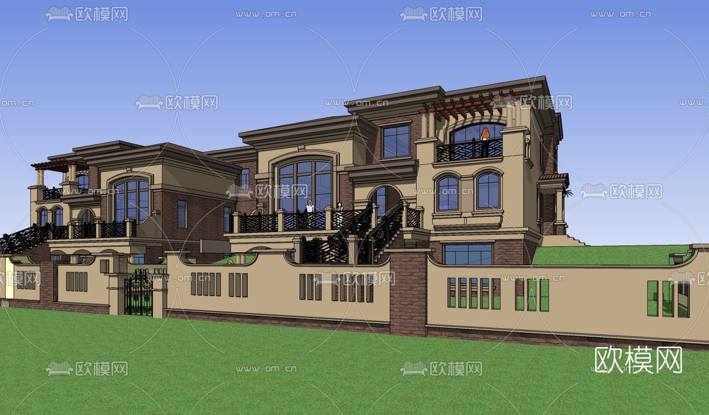 欧式独栋别墅su模型下载（渲染图2）