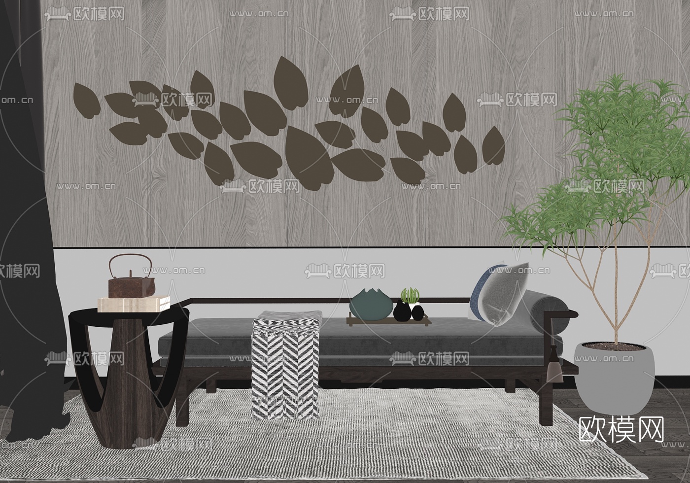 现代轻奢沙发凳su模型下载（渲染图2）