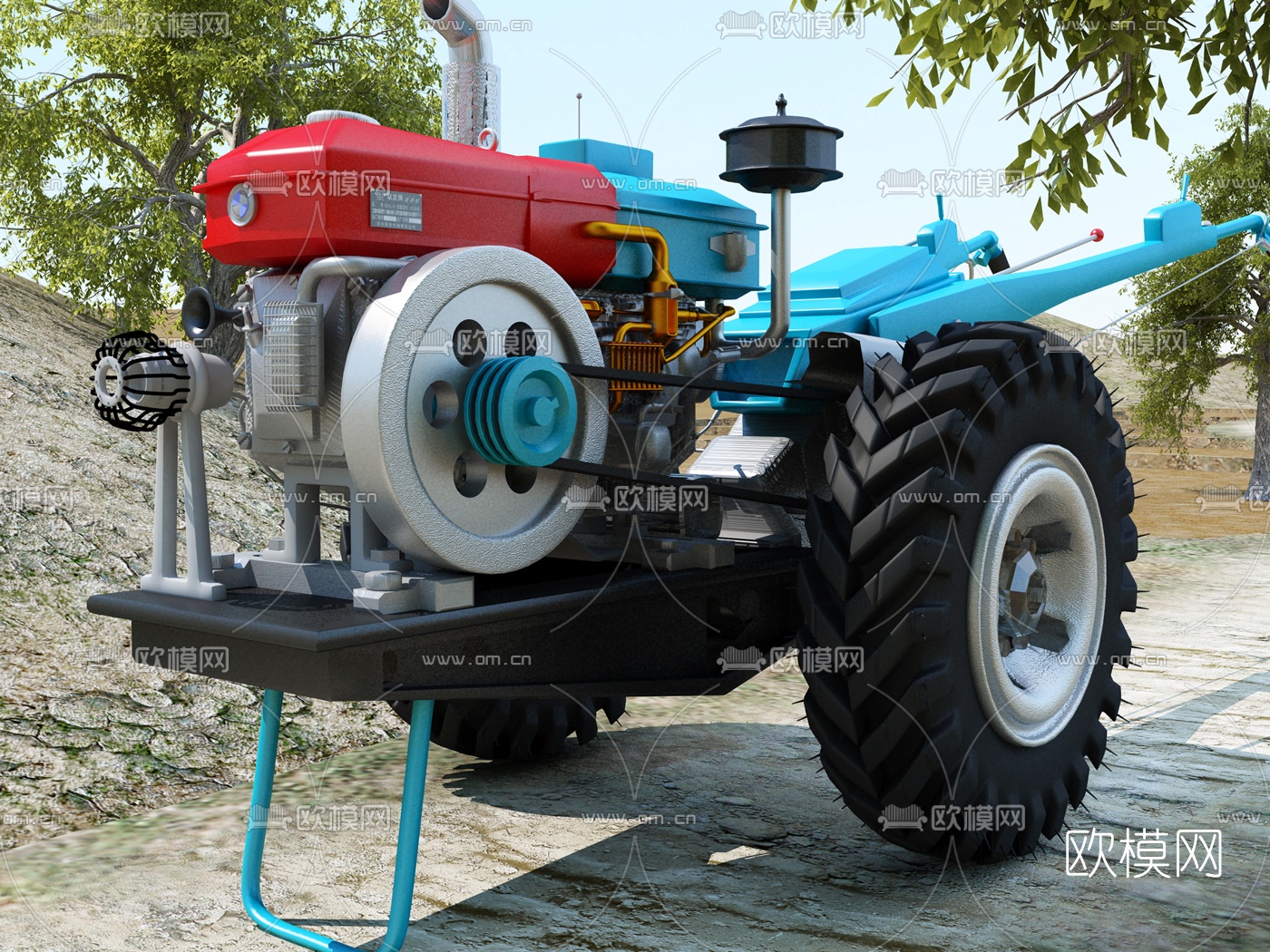 现代手扶拖拉机3d模型下载（渲染图2）